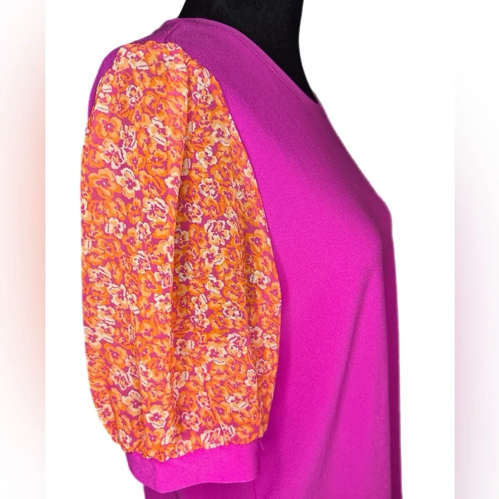 CeCe Pink Top with Orange Floral Sleeves - Picture 3 of 10